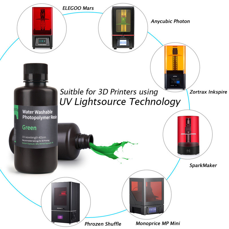 Résine Lavable à l'eau Verte Elegoo - 1000 ml (2)